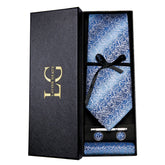 Conjunto de Gravata e Lenço de Seda Paisley Azul Claro